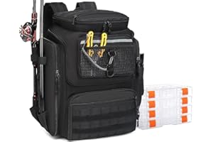 ‎BLESMALLER BlesMaller Angelrucksack mit Rutenhaltern 45L große Angeltasche wasserabweisend Angelausrüstung Rucksack für Angeln Wandern Camping Trekking