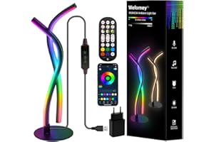 Wefomey Lampe de Chevet LED RGB Blanc Chaud, Lampe Décorative en Métal Ambiance Lampe de Table, Lampe de Muit Dimmable avec Synchronisation Musicale, Contrôle d'application, pour Bureau Salon Table