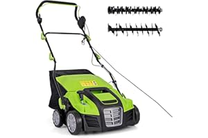 TANGZON 2000W 2-in-1 Electric Lawn Scarifier and Aerator, Garden Grass Dethatcher Rake with 40cm Working Width, 3-Position Height, 5-Position Depth Adjustment, Scarifier Weeder (Green & Black)