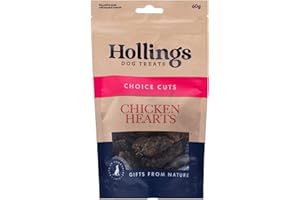 Hollings Chicken Hearts Dog Treats, 100% Natural Air Dried Treats for Adult Dogs, Grain Free & High in Protein (60g)