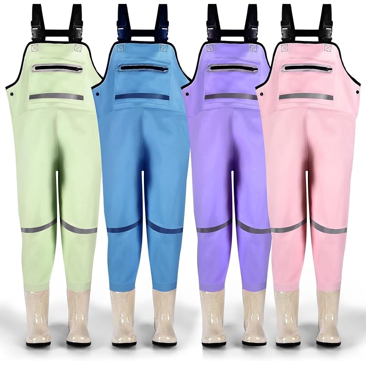 Waders Pêche Enfants Imperméables - Bottes Intégrées PVC - Taille 7-8 Ans Gris