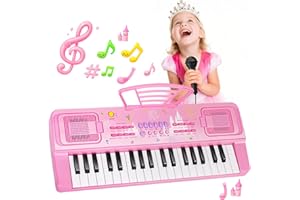 PLINKPLUNK Kids Piano Keyboard, 37 Keys Portable Electronic Keyboard Piano with Music Book Bracket for Kids Toddlers Musical Instrument Toys Birthday Gifts for 3 4 5 6 7 8 9 Year Old Boys and Girls (pink)