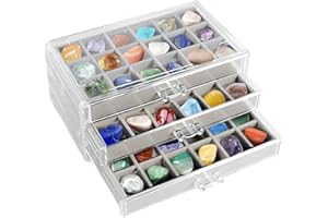 Gatphy Rock Display Case, 3 Drawers Rock Collection Box 54 Grids Rocks Collection Display Case Acrylic Jewelry Box Clear Gemstone Crystals Storage Boxes