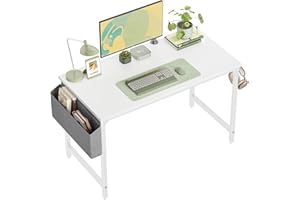 CubiCubi Study Computer Desk 120cm Home Office Writing Small Desk, Modern Simple Style PC Table, Black Metal Frame, White