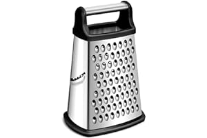 Rainspire Professional Box Grater, Cheese Grater Box for Kitchen Stainless Steel with 4 Sides, Cheese and Spice Graters with Handle for Vegetables, Ginger, Potatoes, Black