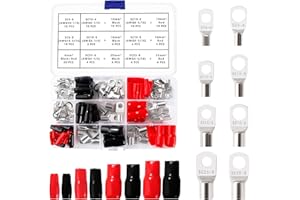 YIXISI 112 Sztuk M6/M8 Zaciski Pierścieniowe, Zestaw Rurowy Kabel Akumulatora Kończy, Się Miedziane Końcówki Przewodów, z Tulei Izolacyjnych, do Kabli Elektrycznych, Srebrny