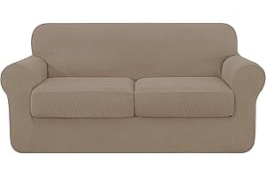 subrtex 2 Plazas Funda de Sofá de con 2 Cojines de Asiento Separados de Alta Elasticidad para Sillón Protector de Muebles Lavables(2 Plazas, Arena)