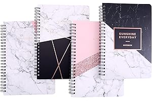 FNLLC Cahier à Spirales A5，Hardcover 4 Pack-160 Pages Câblés Journal Notebook，Idéal pour les Sorties Scolaires au Bureau-Marble
