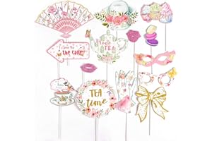 SUNBEAUTY Tea Party Decorations Tea Party Selfie Props Hen Party Photo Booth Props Girls Party Favor Supplies Accessories For Tea Birthday Hen Party Decorations 14pcs