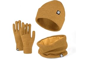 ENWOKRAN Ensemble de Tricotés Bonnet Écharpe e Gants pour Femme,Doublure Intérieure en Polaire Douce Brossée, Cache-cou élastique, Gants épais pour écran Tactile, pour Temps Froid