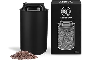 KC Kitchen & Co. Kaffeedose luftdicht für 1 kg Kaffeebohnen – Edelstahl Vorratsdose mit Vakuumdeckel & Aromaverschluss – Aufbewahrungsdose für Kaffee, Tee, Zucker, Müsli Schwarz Matt (2800 ml)