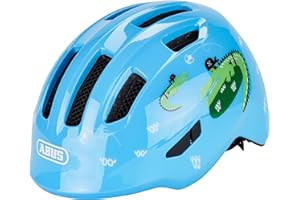 ABUS Casco Smiley 3.0 per bambini - casco da bici con calzata bassa, design a misura di bambino e spazio il codino ragazze ragazzi azzurro motivo coccodrillo, taglia S (45-50 cm)
