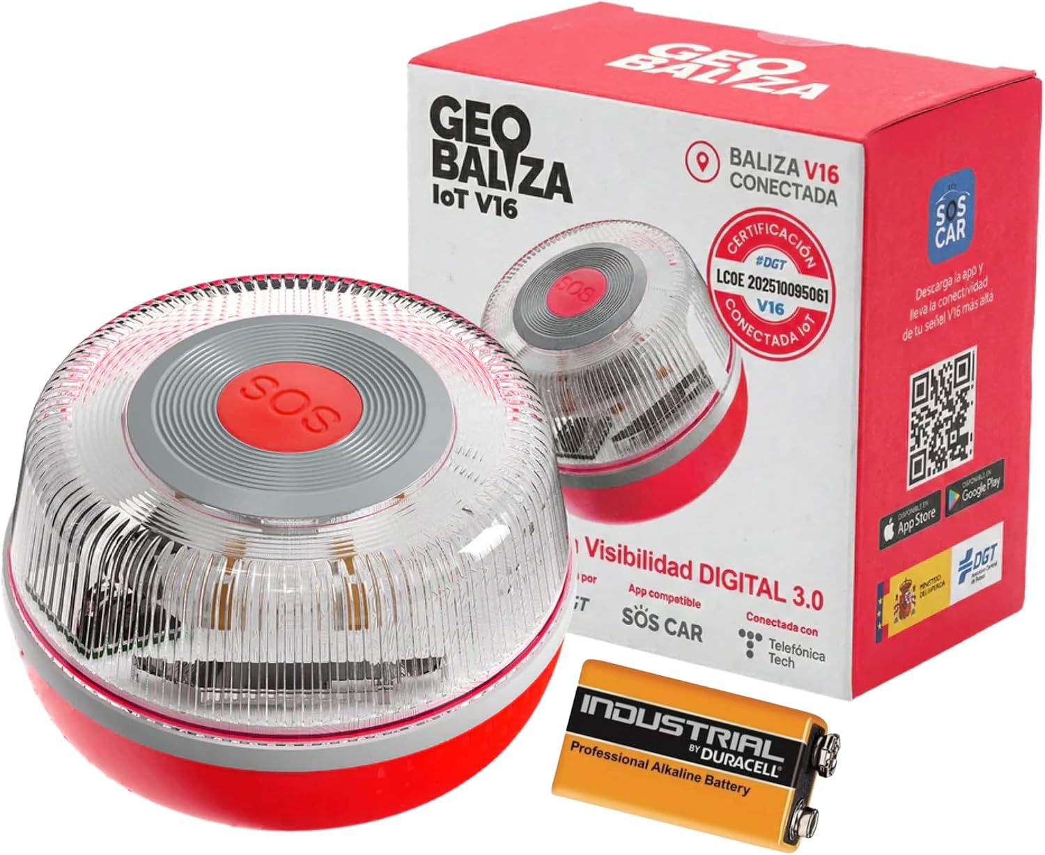 Geobaliza Baliza V16 Homologada DGT con Geolocalizador | Luz de Emergencia Coche Certificada DGT 3.0 | 12 Años Conectividad - V16 Homologada 2026