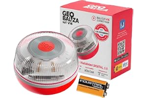 Geobaliza Beacon V16 Certified DGT with Geolocator | Emergency Light DGT 3.0 Certified Car | 12 Years Connectivity - V16 Approved 2026- Compatible with the SOSCar app | DGT 3.0 Certified, 12 Years Connectivity, V16 Approved 2026, Compatible SOSCar app, For Car