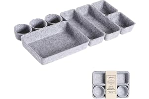 STOCOMODI Desk Drawer Organizer Trays, Foldable Felt Drawer Organizers Set, Versatile Cosmetic Makeup Drawer Dividers, Washable Storage Bins Trays for Office Dresser LightGray