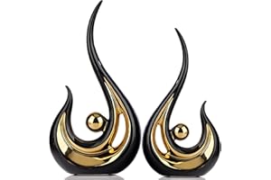 XMGZQ 2 decorazioni in ceramica nera, decorazione nera e oro per camera da letto, decorazione per la casa, arte astratta moderna, statua in ceramica per soggiorno, ufficio, sala da pranzo, centrotavola nero