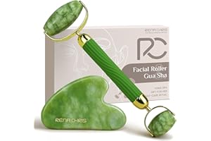 ‎RENA CHRIS Rena Chris Jade Gua Sha Stein und Gesichtsroller, Natürliche Jade Roller und Gua Sha Set zur Kieferkonturierung und Schwellungsreduzierung – Hautpflegegeschenk