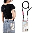 FENDOUNIU Crossbody Lanyard Case for iPhone 16 Pro Max, Thin Clear Case with Black Lanyard, 360° Full Body Protective Cover, Safety Adjustable Removable Phone Strap, Stylish Practical Design (Black)