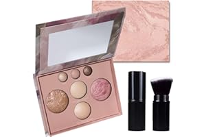 HERBINSOLS All-in-one Makeup Kit - Baked Palette Starter Makeup Set - Baked Balance & Blush & Brighten Powder Foundation & Angled Brush Multi - Functional Makeup Palette Gift Set - Makeup Gift Set For Women Girl