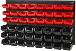VEVOR Étagère Bac à Bec Plastique, 48 Boites Rangement Empilables Atelier Garage avec Panneaux Muraux, Organisateur Outils pour Écrous, Boulons, Vis, Clous, Perles, Boutons, Petites Pièces, Noir/Rouge