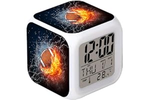 HUA5D Reveil Numerique Enfant Veilleuse Rugby Football Feu Cadeau Ado Garcon Fille,Reveil Digital Wake Up Light avec 7 Couleurs Changer La Date Affichage De La Température Veilleuse A418