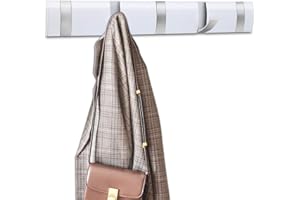 Kssvzz Appendiabiti da Parete con 5 Ganci Ribaltabili, Attaccapanni da Muro Moderno, Attaccapanni da Parete in Alluminio, Appendi Abiti per Muro, per Giacche, Cappotti, Cappelli, Sciarpe, Bianco