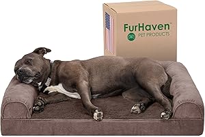 Furhaven Large Orthopedic Dog Bed Faux Fur & Velvet Sofa-Style w/Removable Washable Cover - Driftwood Brown, Large
