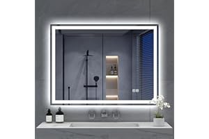S'bagno Bathroom Mirror with LED Lights 800x600mm, LED Bathroom Mirror with Memory, Anti-Fog, 3000K/4000K/6500K, Dimmable, HD Tempered Glass, IP44 Waterproof, Horizontal/Vertical