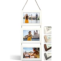 Lavezee Cornici Triple 10x15 Cm Set Da 2 – Collage Fotografico Con 6 Aperture – Bianco Shabby Vintage