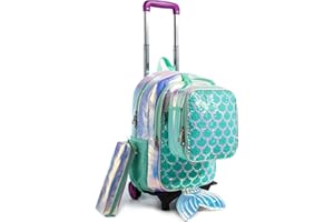 IVYH Zaino Trolley Scuola per Ragazze, Zaino Scuola Primaria per Bambini Zaini con Carrello e Borsa Pranzo e Astuccio PU Zaino 2 Ruote Trolley