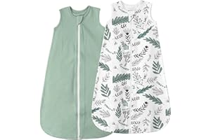 LILBESTIE Baby Sleeping Bag 1.0 Tog, 100% Cotton Summer Newborn Sleeping Bag Baby 6-12 Months, Toddler Sleep Sack Lightweight Sleep Bag, Leaves & Green