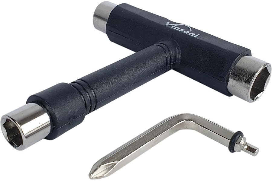 Vinsani All-In-One Skate Tools Multi-function Portable Skateboard T-Shape Tool Accessory with T-type Allen Key