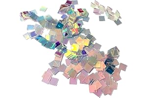 Mini Rainbow Holographic Acrylic Squares, 100pcs Iridescent Acrylic Sheet, Riandiant Color Plexiglass Iridescent Square Acyli