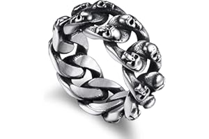 Bandmax Retro Style Biker Rings Stainless Steel/Black Chain Link Ring for Men Women Celtic Knot/Skull Cuban Chain Rings Couple Rings -Gift Packed