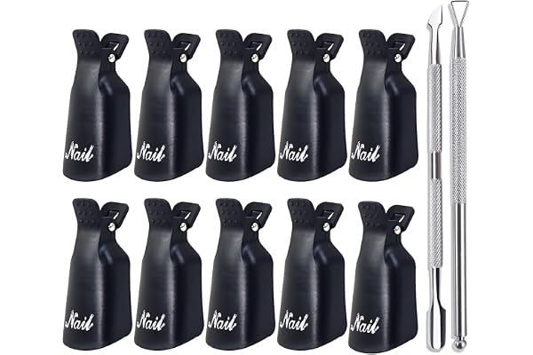Qufiiry Capuchon ongle, Clips et Vernis Acrylique, Dissolvant, Clips Gel, Grattoir, Poussoir Cuticules (Noir)