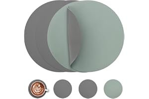 Myir JUN Juego de 4 Salvamanteles Manteles Redondos, Salvamanteles Manteles Lavables PVC Mantel Individual Posavasos Reversibles (Gris & Verde Salvia, Redondo Juego de 4)