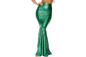 SPRINGCMY Women Mermaid Tail Costume Fancy Metallic Hologram Sequin Maxi Skirt Cosplay Halloween Party Dress Long Maxi Skirt