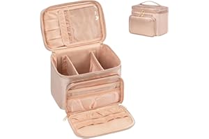 RELAVEL Große Make-up Tasche, Tragbare Reise Make-up Tasche für Frauen Mädchen mit Make-up Pinsel Fach, Stilvolle Make-up Tasche Veranstalter Kosmetik Fall mit Griff und Teiler für Schwarz (roségold)
