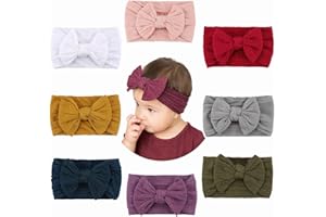 Makone Headbands for Babies, Stretchy Soft Wide Baby Turban Headbands with Bow, for Newborn Baby, Toddlers (6)