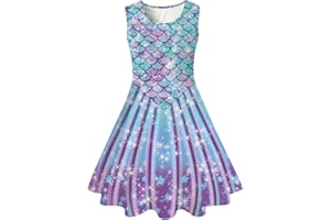 AIDEAONE Filles Robe Mignon Imprimer Casual Robe de Soirée Sirène Galaxy Robe 4-12 Ans