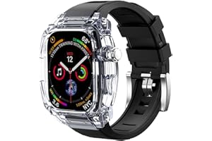 VISOOM Strap with Clear Case Compatible with Apple Watch 45mm, Men Rugged Case Protective Bumper Cover with Soft Rubber Silicone Band for iWatch Series 9/8/7(NO SCREEN PROTECTOR),