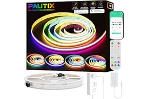 PAUTIX WIFI RGB Smart IC Ruban LED COB 5M Kit, DC24V Pixels à Changement de Couleur Adressable Smart RGB LED Bande Lumineuse Travailler pour Alexa/Google Assistant pour Projets d'Éclairage à Domicile