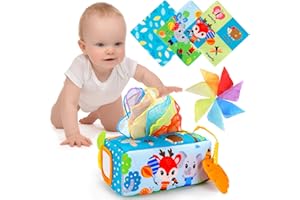PROACC Baby Tissue Box Toy - Baby Toys 0-6 Months Soft Stuffed High Contrast Crinkle Montessori Square Sensory Toys for Babies Magic Tissue Box Early Learning Toys Baby Gifts-jungle