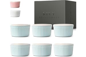 KIVY® Set de 6 Ramequins Crème Brûlée [180ml] - Moule à Pâtisserie Résistants pour la Cuisson Four – Ramequin Soufflé Résistants Bleu – Petits Plats Ronds – Ramequins Four en Céramique