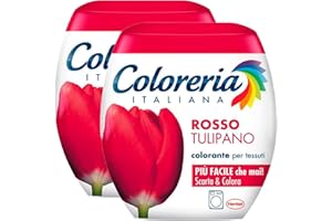 GREY 2x Coloreria Italiana Colorante per Tessuti per Lavatrice Colore Rosso Tulipano Ravviva o Cambia il Colore dei Capi - 2 Confezioni Monodose