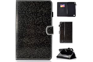 LMFULM® Case for Amazon Fire 7 2015/2017 (7 Inch) PU Magnetic Cover Shining Case Stent Function Holster Leather Case Flip Cover for Amazon Fire 7 2015/2017 Tablet PC Black