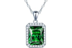 Yumilok Jewelry Collier d'émeraude en argent 925 et cristal synthétique vert Le carré orné zircon Bijou élégant Cadeau Noël Anniversaire pour femme fille