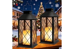 Yowin Lanterne Solaire Exterieur 2 Pièces Grande Lampe Solaire Jardin avec Bougie, Verre Trempé, Lampe de Table Étanche Suspension Lampe, Solaire Exterieur a Poser pour Balcon Jardin Terrasse - Noir