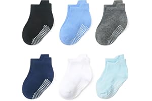 QIYIENDIAN 6 paia di calzini alla caviglia/taglio basso con impugnature antiscivolo per bambini e ragazzi
