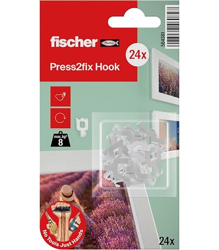 Fixations Fischer Fix'Cadres - 8 Pièces, Sans Perçage - Pour Cadres/Lumières Légers - Réutilisable
